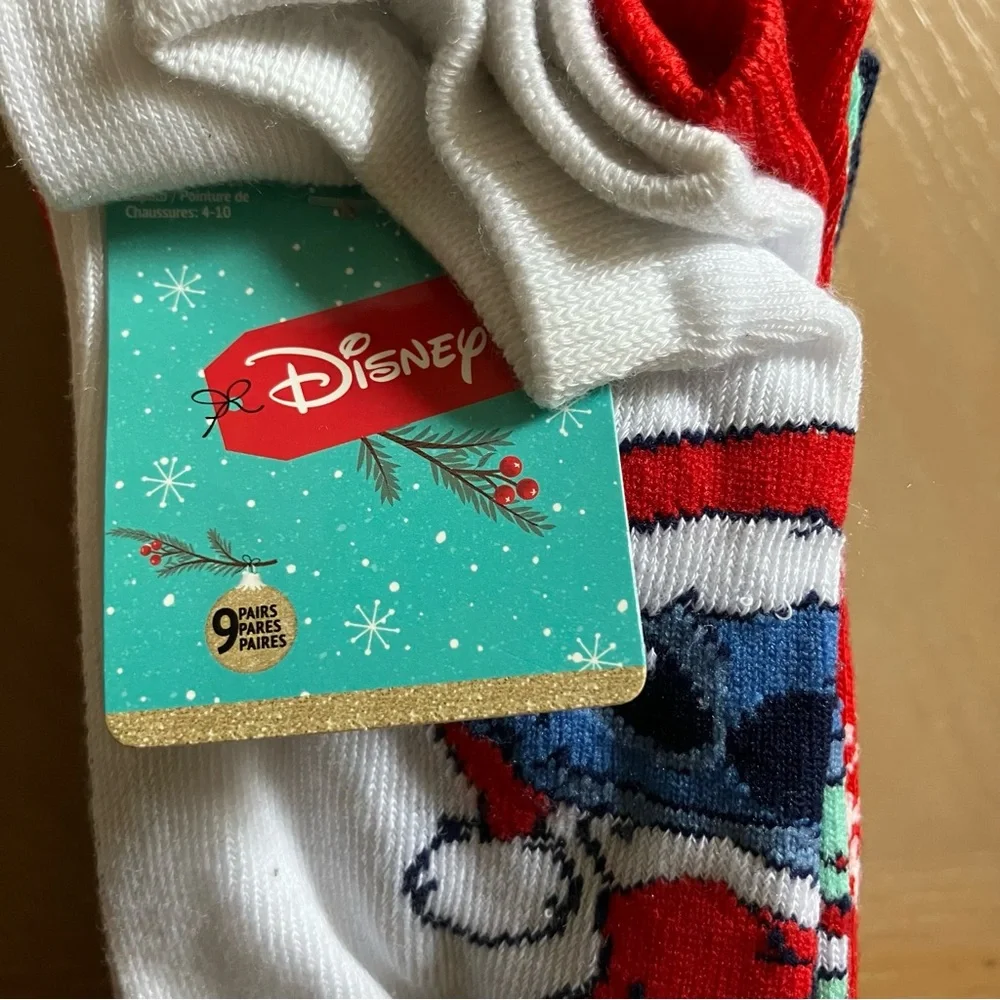 DISNEY Lilo and Stitch and Scrump Christmas Socks - 9 Pair Variety Pack NWT